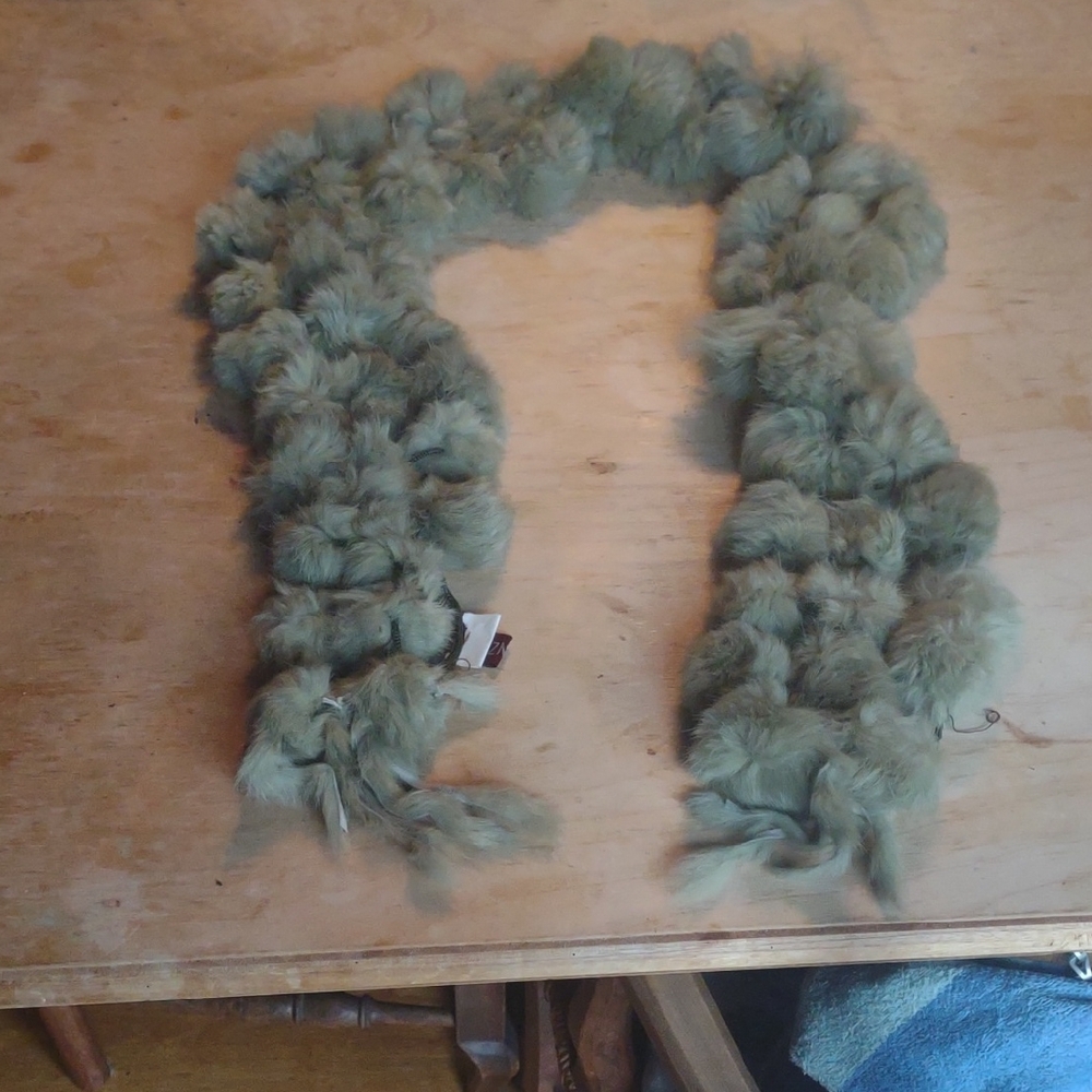 2 rabbit fur scarves one olive green and one baby blue 46" in length.
